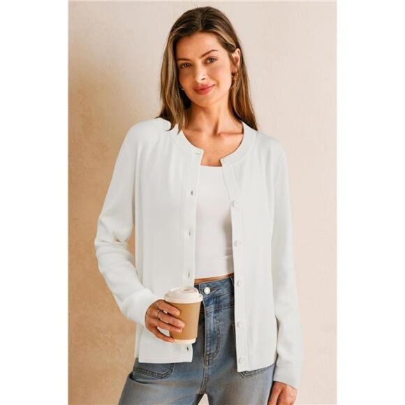 Women's Wool Blended Cardigan Sweaters Lightweight White - Picture 2 of 6